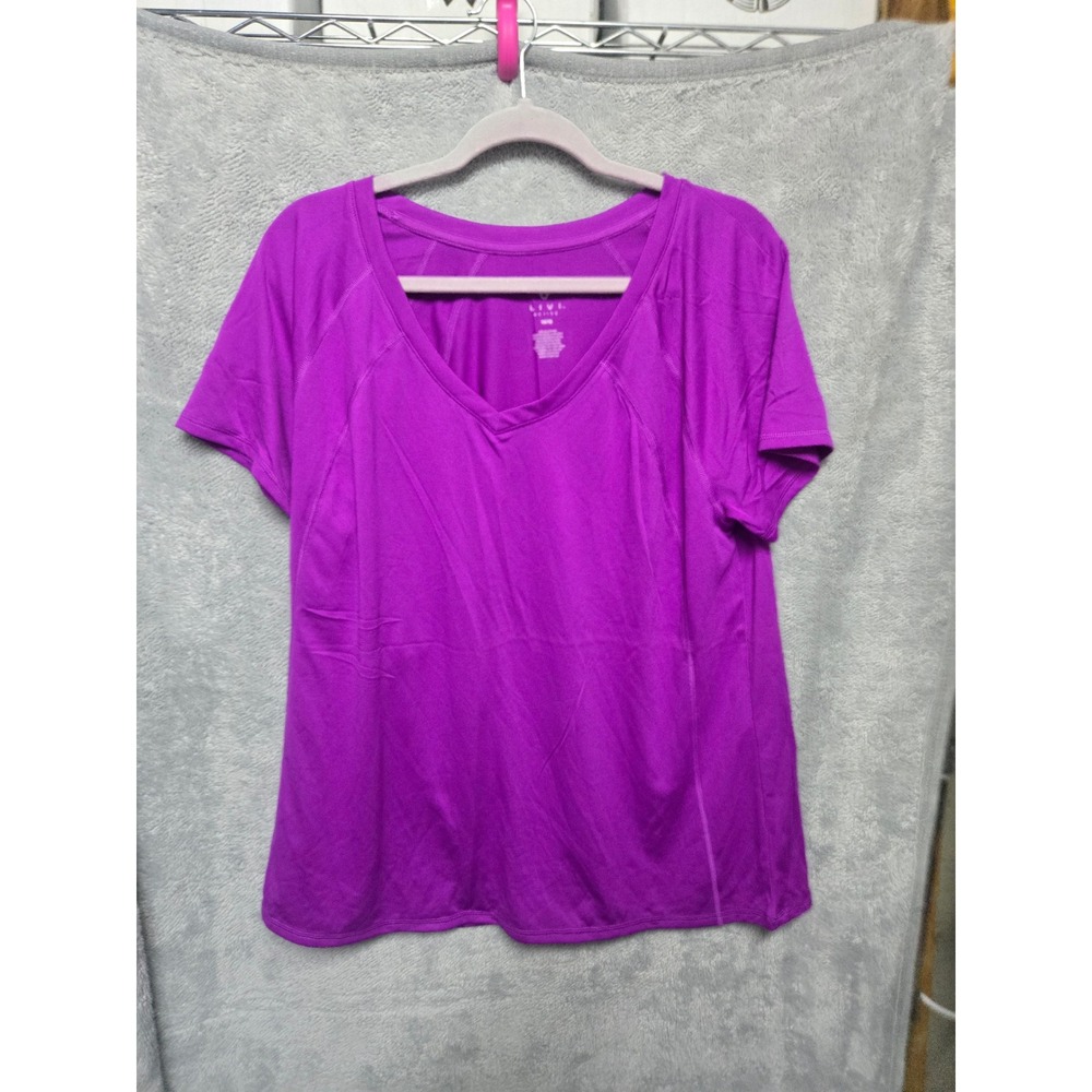 Livi Active Womens Purple V-Neck Short Sleeve Performance T-Shirt Size 14/16